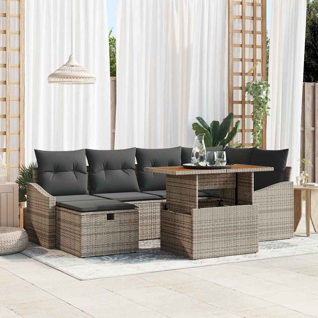 Set Divano da Giardino con cuscino 7 pcs Grigio polyrattan