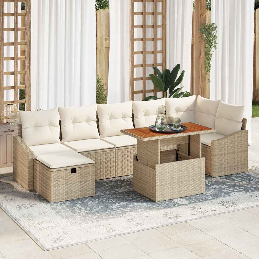 Set Divano da Giardino con cuscino 8 pcs Beige polyrattan