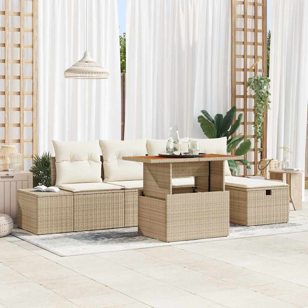 Set Divano da Giardino con cuscino 6 pcs Beige polyrattan
