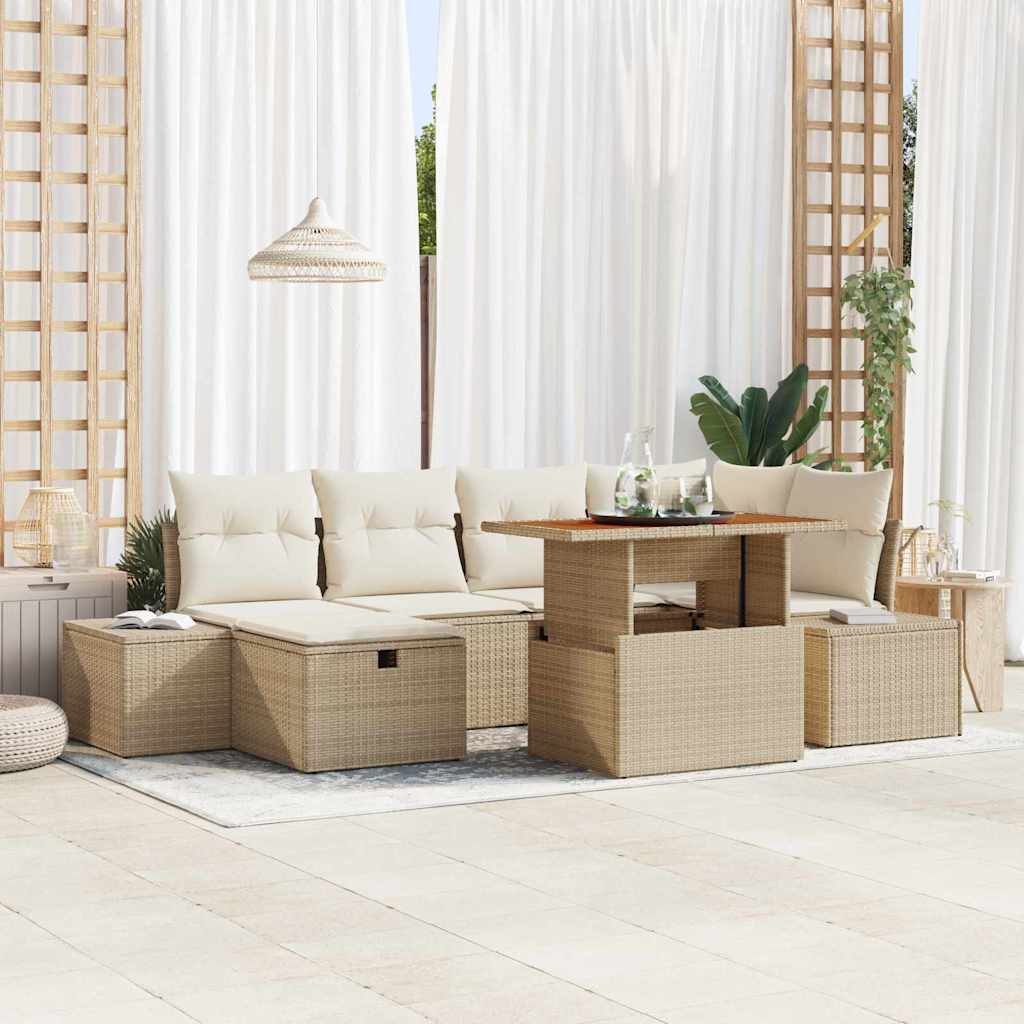 Set Divano da Giardino con cuscino 7 pcs Beige polyrattan