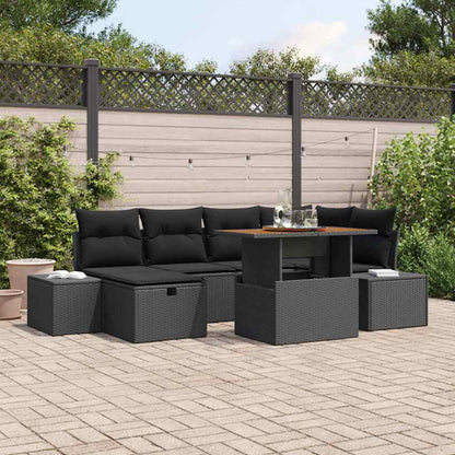 Set Divano da Giardino con cuscino 7 pcs Nero polyrattan