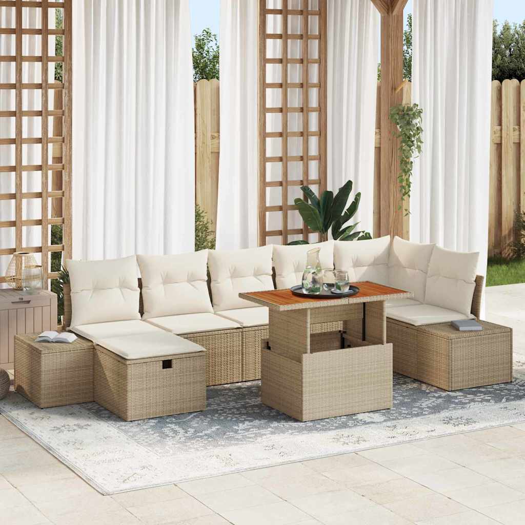 Set Divano da Giardino con cuscino 8 pcs Beige polyrattan