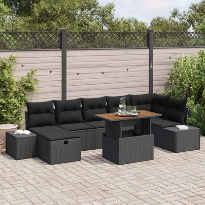 Set Divano da Giardino con cuscino 8 pcs Nero polyrattan