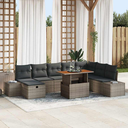 Set Divano da Giardino con cuscino 9 pcs Grigio polyrattan