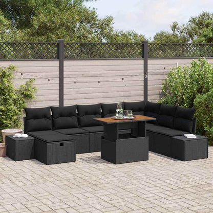 Set Divano da Giardino con cuscino 9 pcs Nero polyrattan
