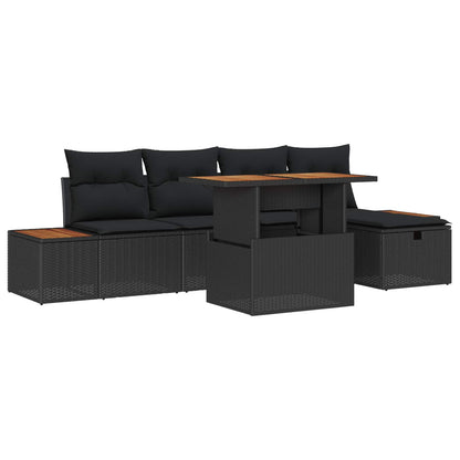 Set Divano da Giardino con cuscino 6 pcs Nero polyrattan