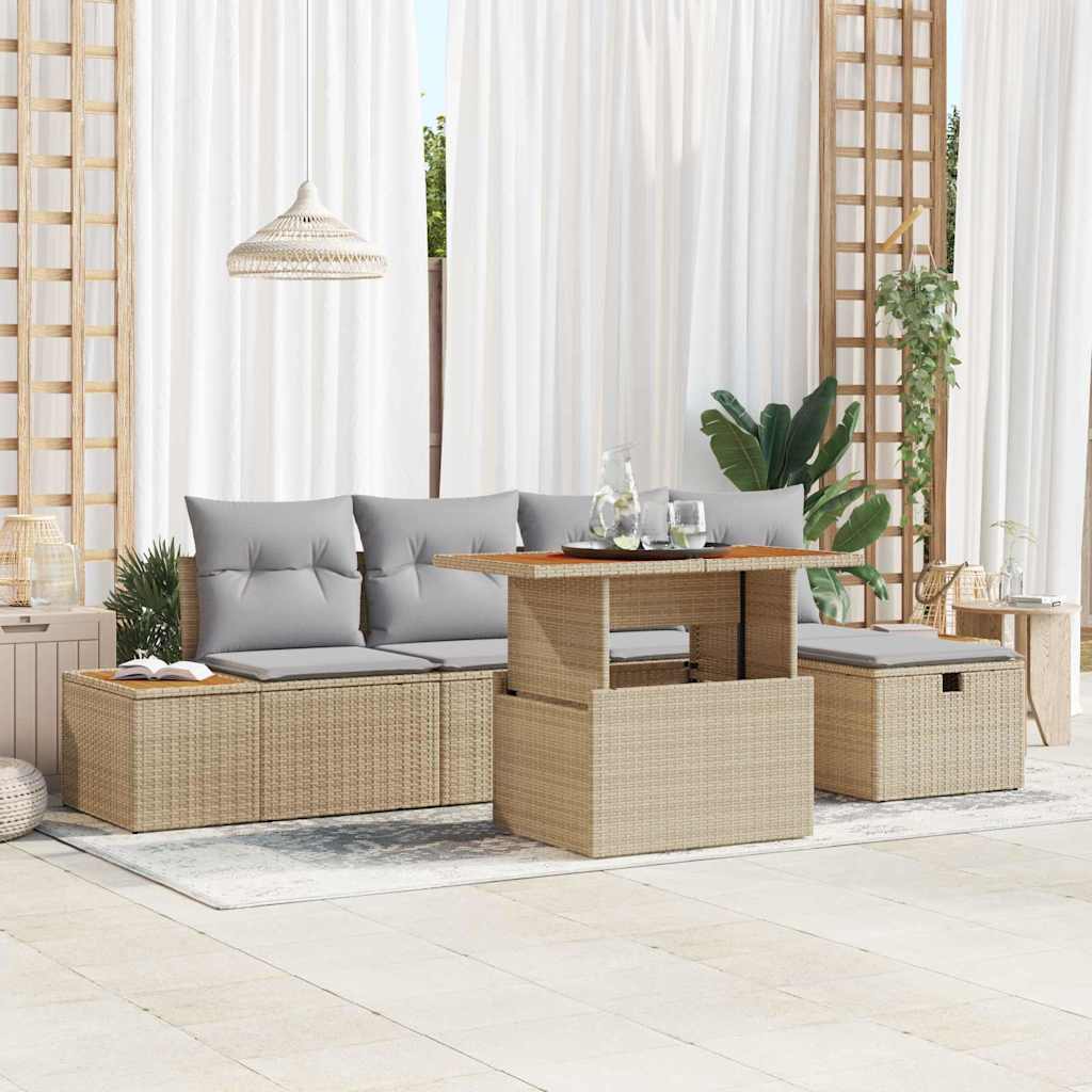 Set Divano da Giardino con cuscino 6 pcs Beige polyrattan