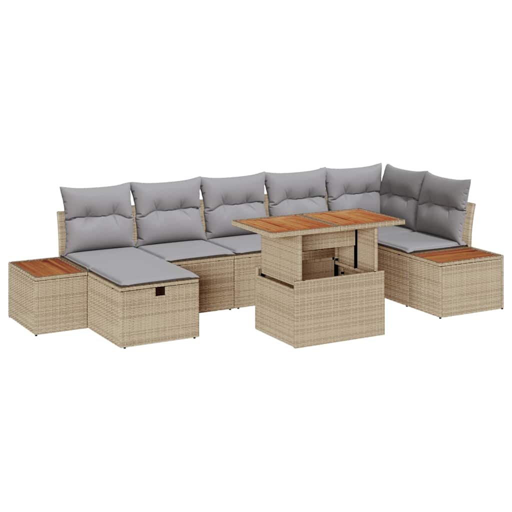 Set Divano da Giardino con cuscino 8 pcs Beige polyrattan