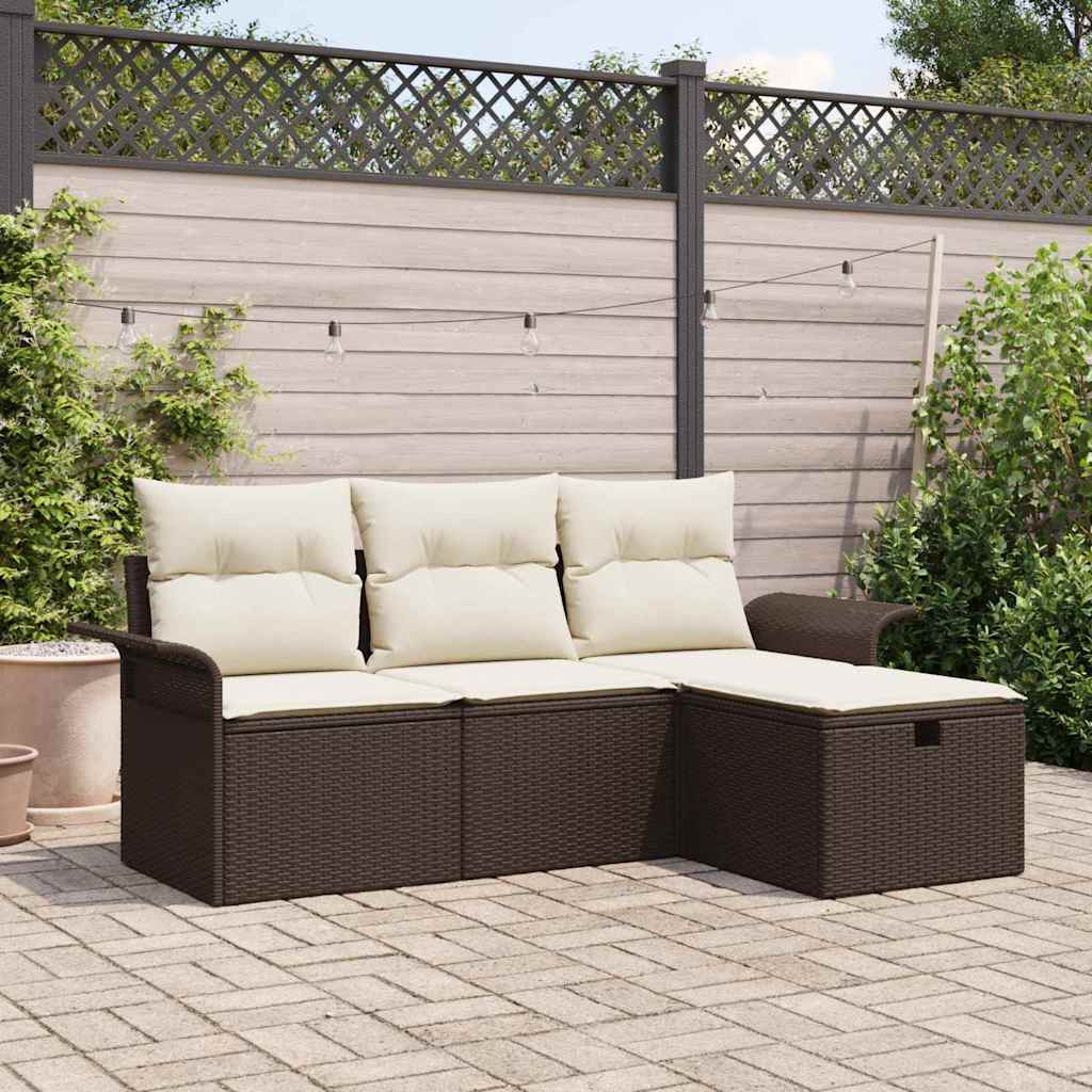 Set Divano da Giardino con cuscino 4 pcs Marrone Poly Rattan