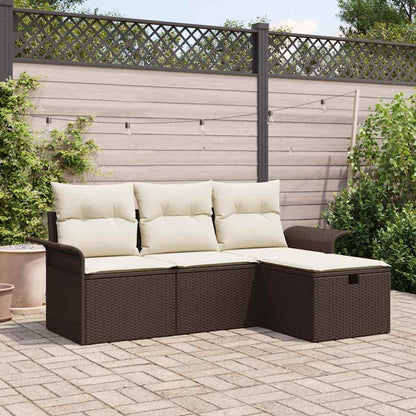 Set Divano da Giardino con cuscino 4 pcs Marrone Poly Rattan