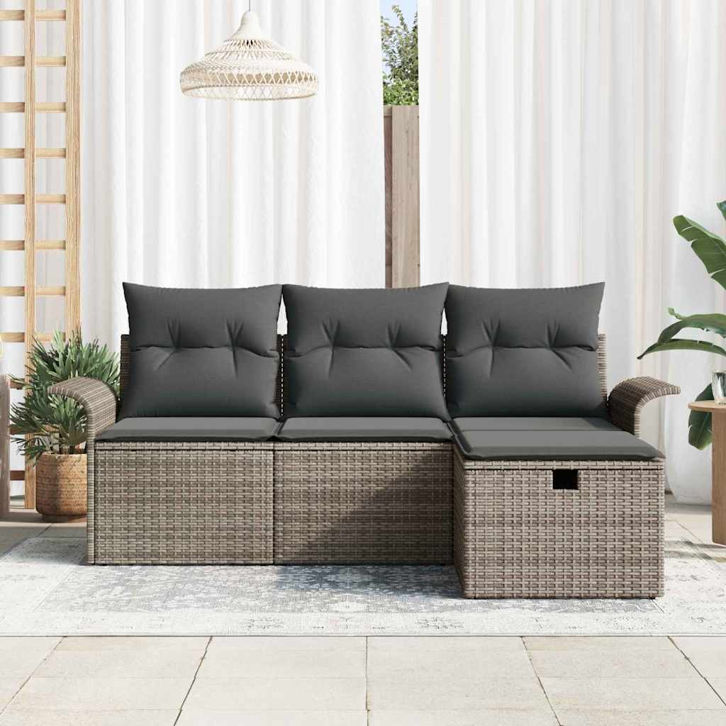 Set Divano da Giardino con cuscino 4 pcs Poly Rattan