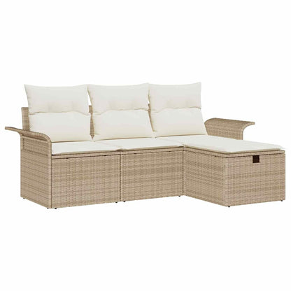 Set Divano da Giardino con cuscino 4 pcs Beige Poly Rattan