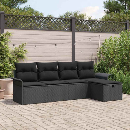Set Divano da Giardino con cuscino 5 pcs Nero Poly Rattan
