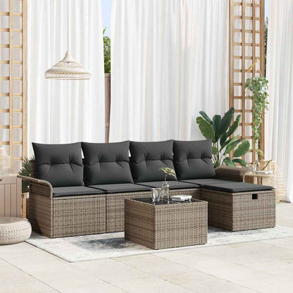 Set Divano da Giardino con cuscino 6 pcs Grigio Poly Rattan