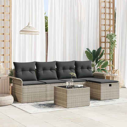 Set Divano da Giardino 6 pcs Grigio chiaro Poly Rattan