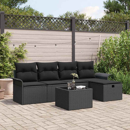 Set Divano da Giardino con cuscino 6 pcs Nero Poly Rattan