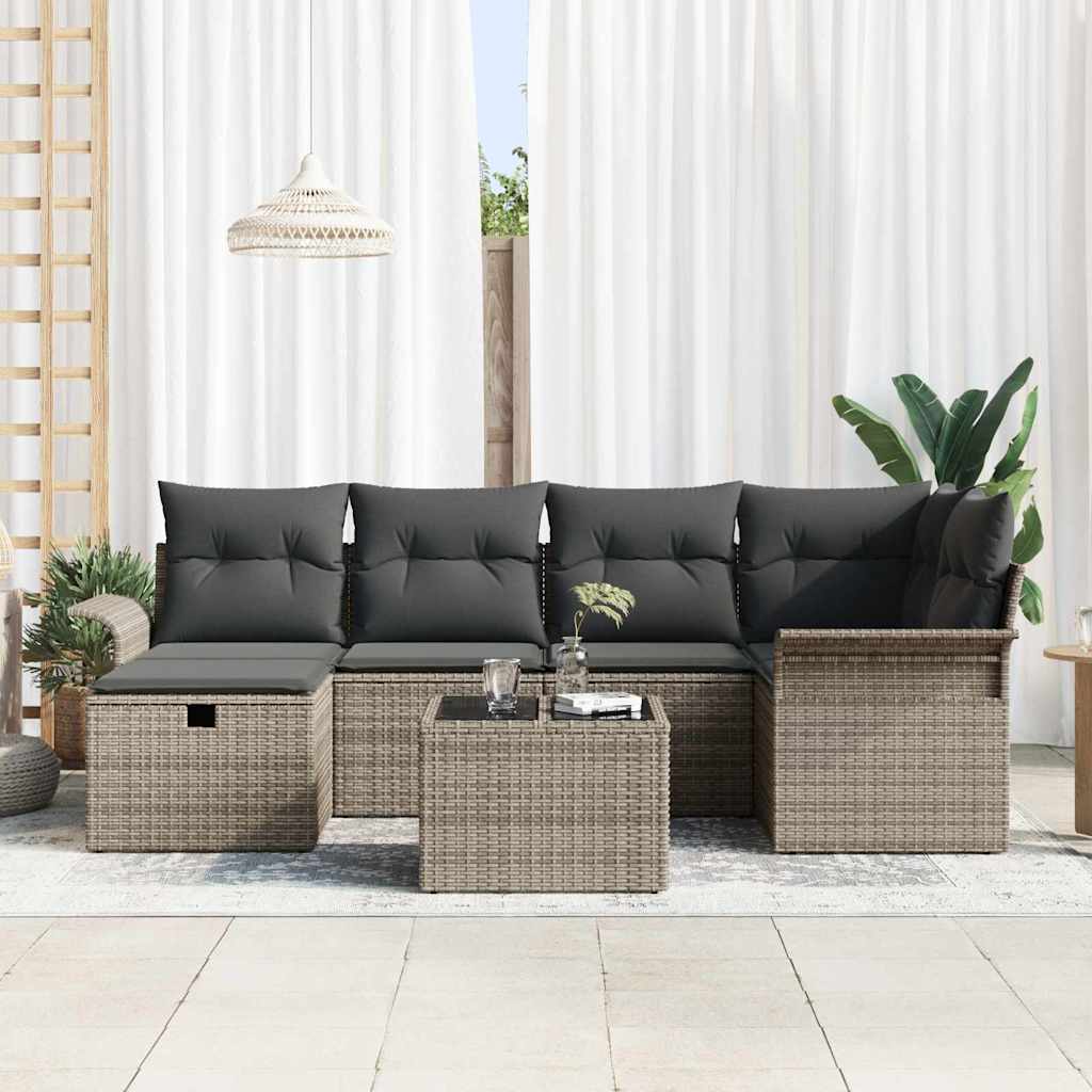 Set Divano da Giardino con cuscino 7 pcs Poly Rattan