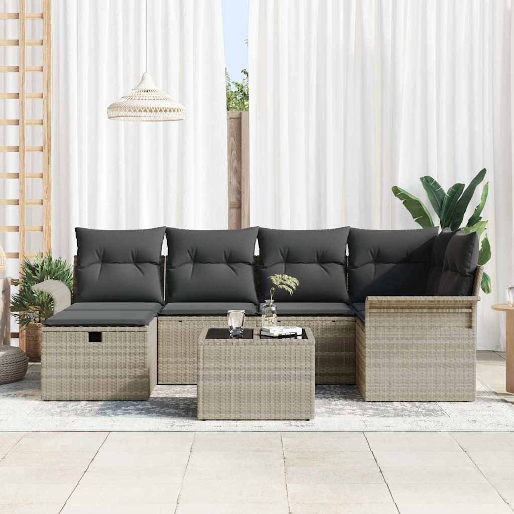 Set Divano da Giardino con cuscino 7 pcs Poly Rattan