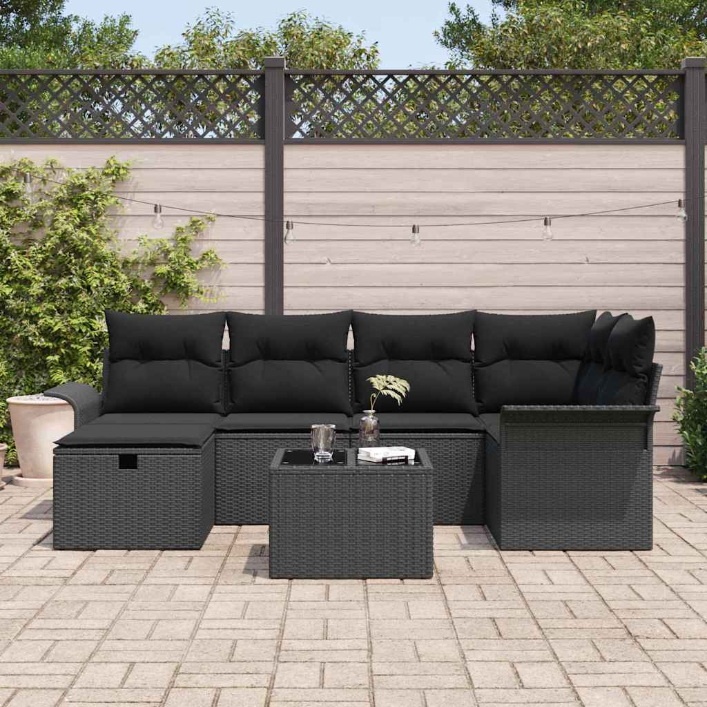 Set Divano da Giardino con cuscino 7 pcs Poly Rattan