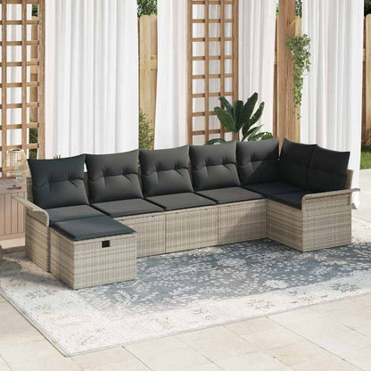 Set Divano da Giardino 7 pcs Grigio chiaro Poly Rattan