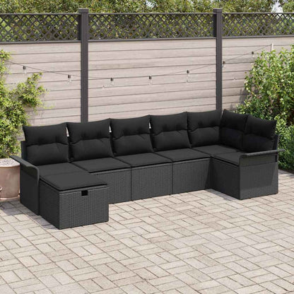 Set Divano da Giardino con cuscino 7 pcs Nero Poly Rattan