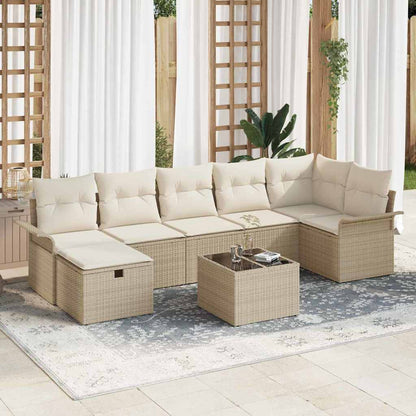 Set Divano da Giardino con cuscino 8 pcs Beige Poly Rattan