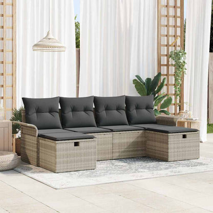 Set Divano da Giardino 6 pcs Grigio chiaro Poly Rattan