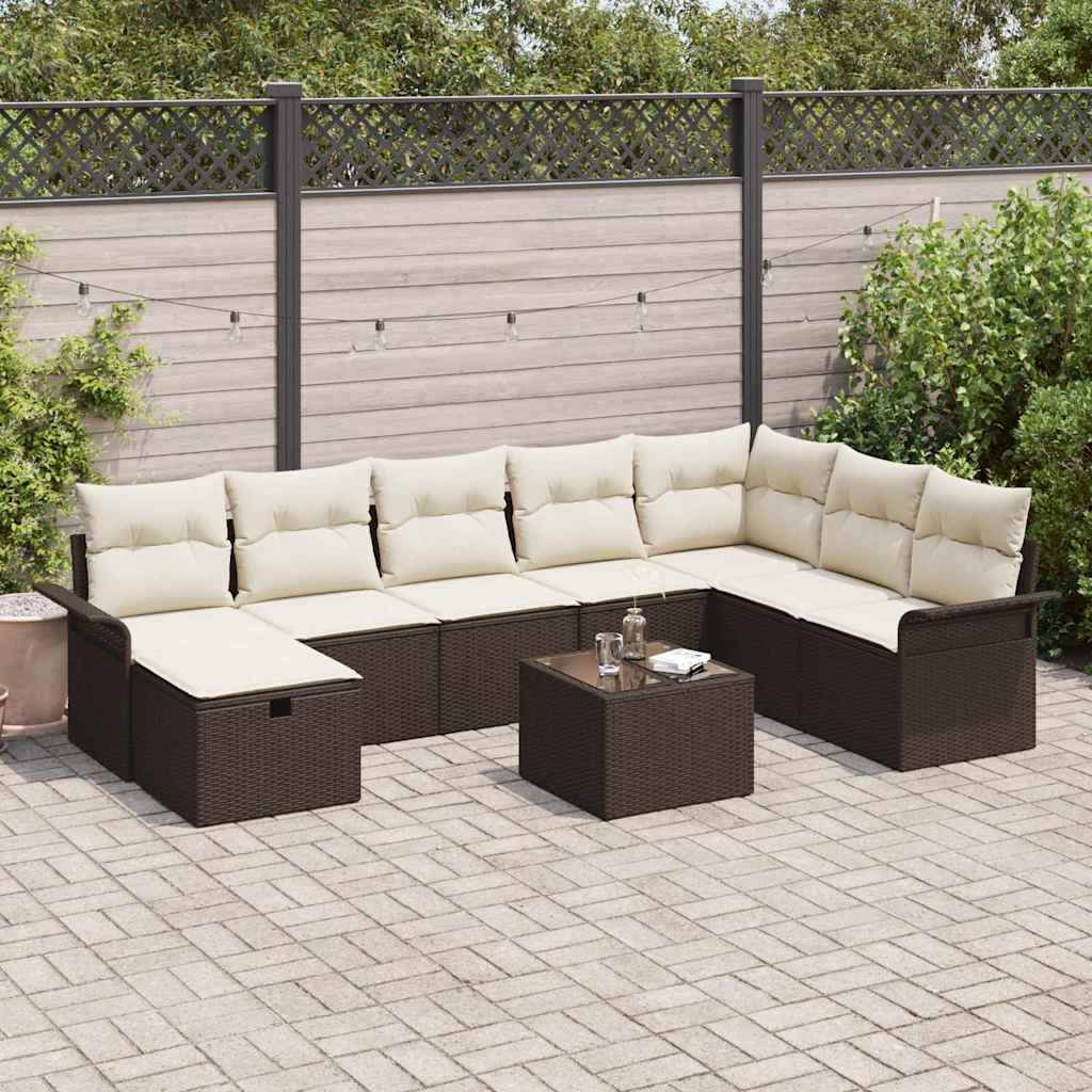 Set Divano da Giardino con cuscino 9 pcs Marrone Poly Rattan