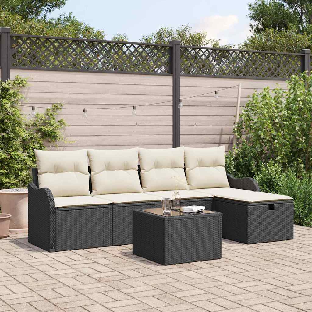 Set Divano da Giardino con cuscino 6 pcs Nero Poly Rattan