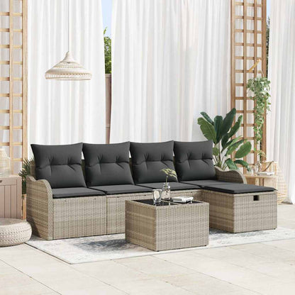Set Divano da Giardino 6 pcs Grigio chiaro Poly Rattan