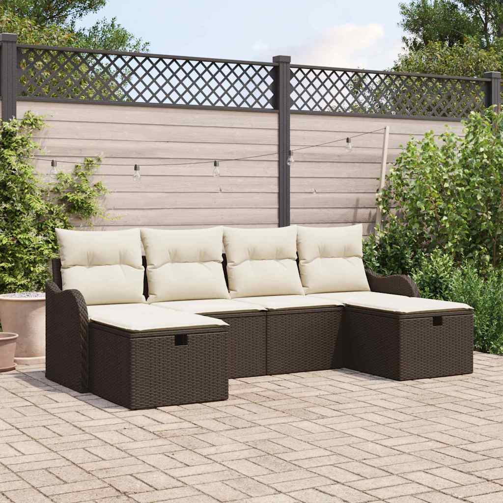 Set Divano da Giardino con cuscino 6 pcs Marrone Poly Rattan