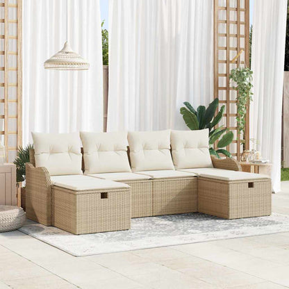 Set Divano da Giardino con cuscino 6 pcs Beige Poly Rattan