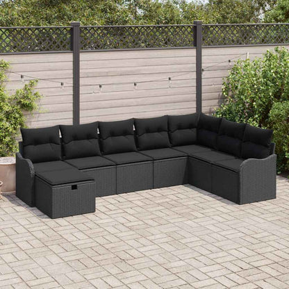Set Divano da Giardino con cuscino 8 pcs Nero Poly Rattan