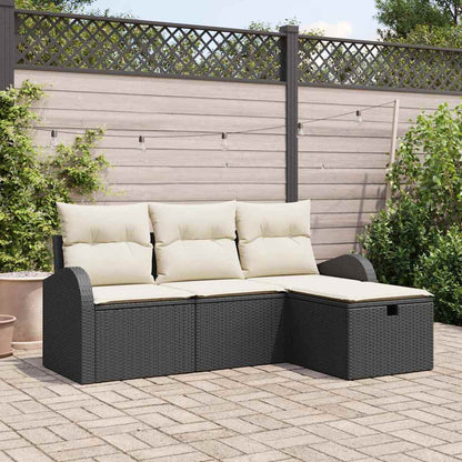 Set Divano da Giardino con cuscino 4 pcs Nero Poly Rattan