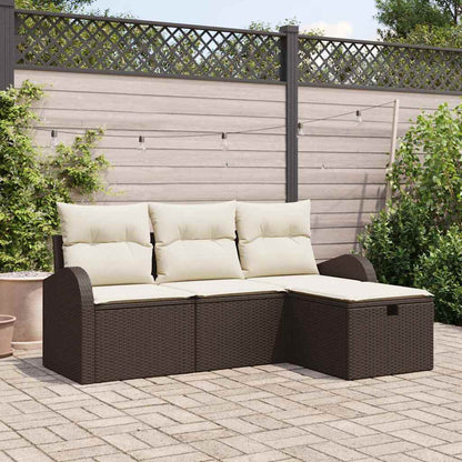 Set Divano da Giardino con cuscino 4 pcs Marrone polyrattan