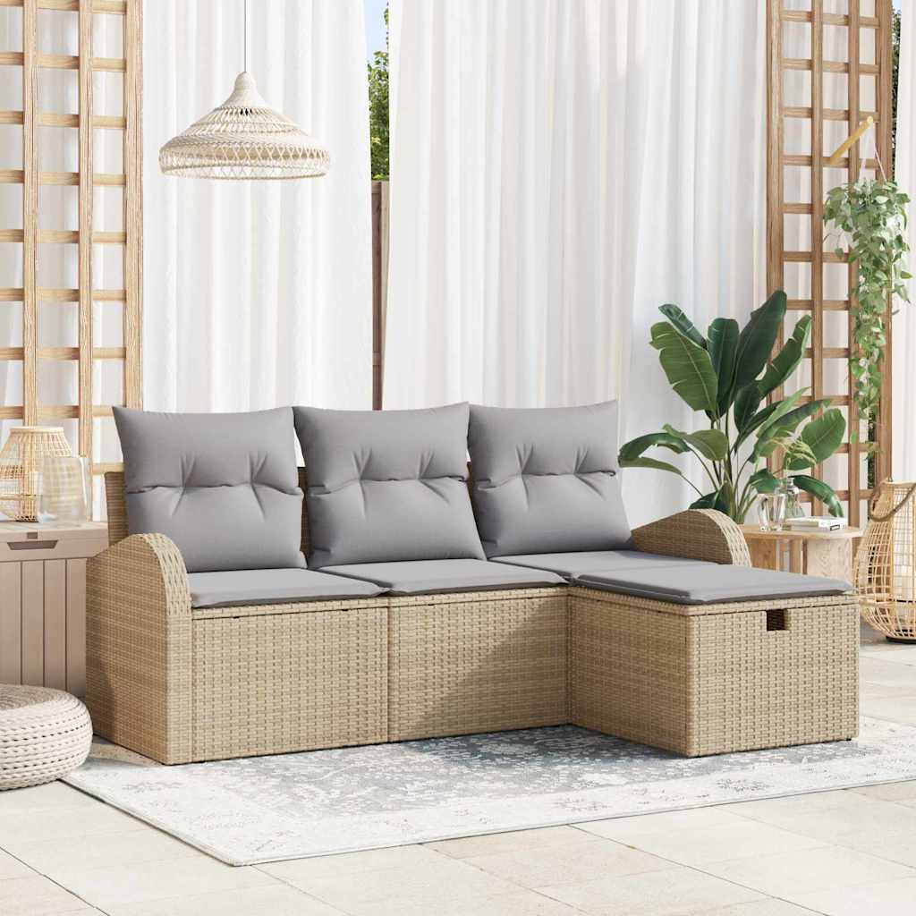Set Divano da Giardino con cuscino 4 pcs Beige polyrattan