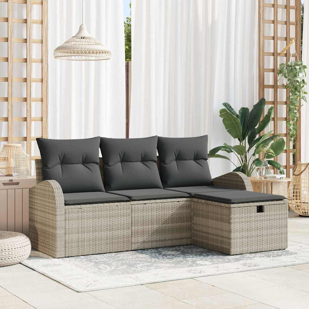 Set Divano da Giardino 4 pcs Grigio chiaro Poly Rattan