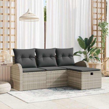 Set Divano da Giardino 4 pcs Grigio chiaro Poly Rattan