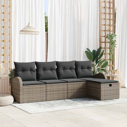 Set Divano da Giardino con cuscino 5 pcs Grigio Poly Rattan