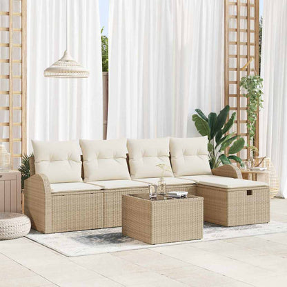 Set Divano da Giardino con cuscino 6 pcs Beige Poly Rattan