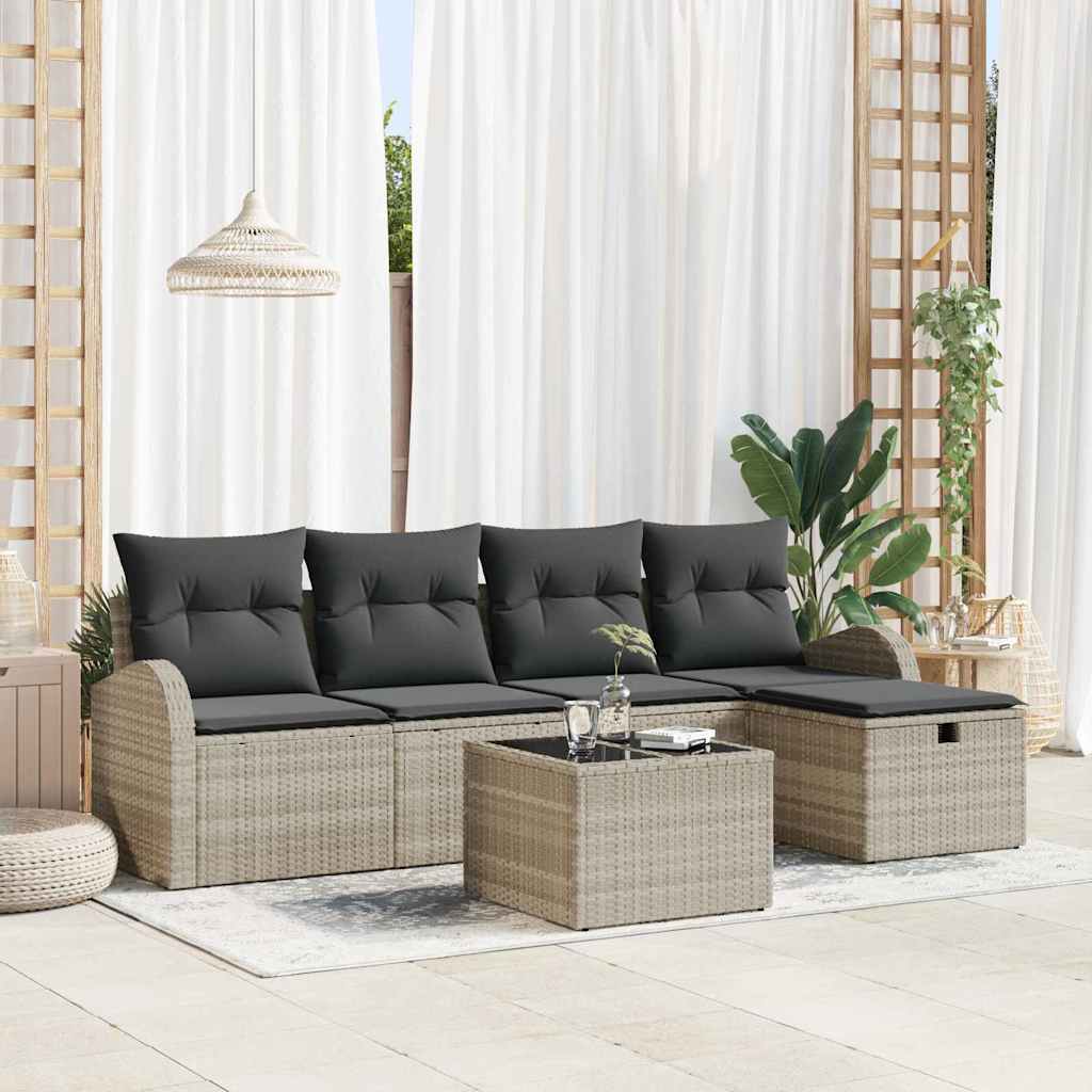 Set Divano da Giardino 6 pcs Grigio chiaro Poly Rattan