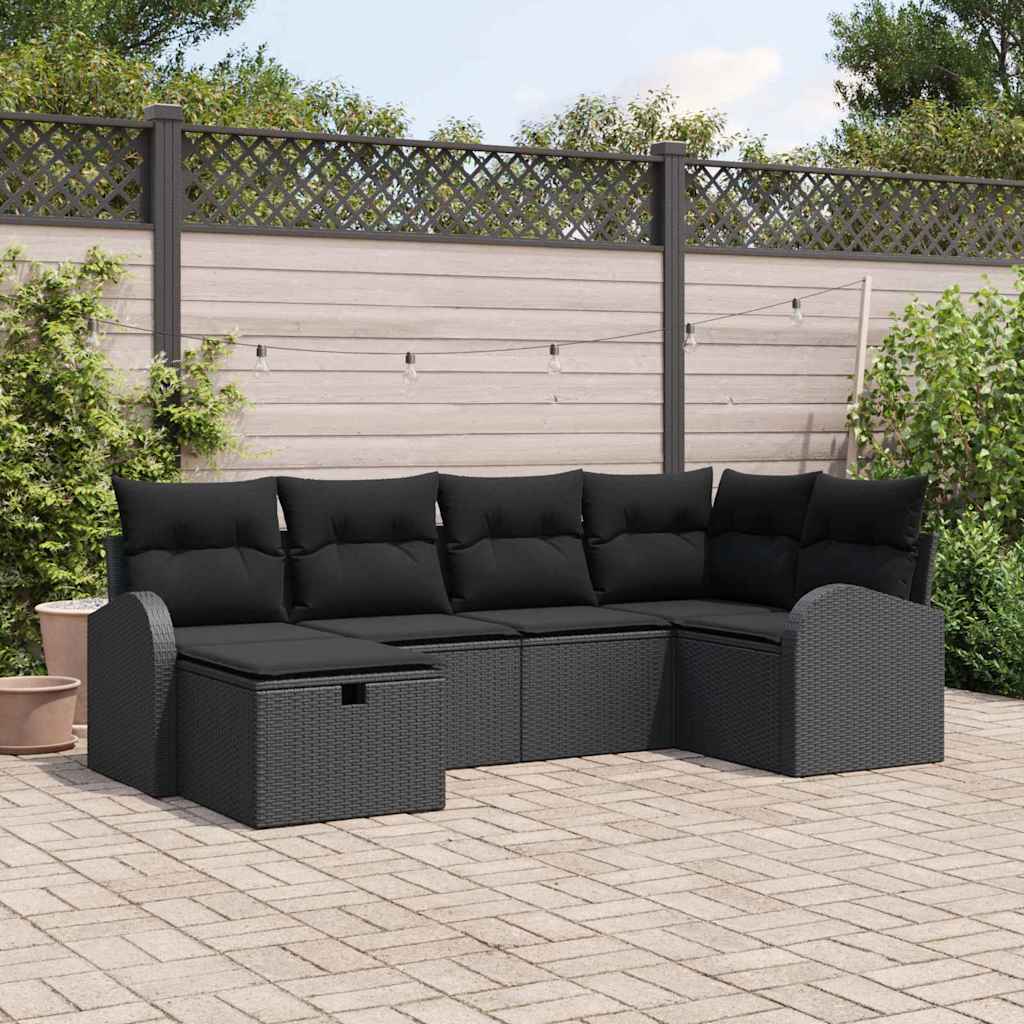 Set Divano da Giardino con cuscino 6 pcs Nero Poly Rattan