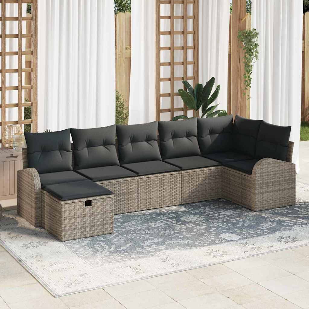 Set Divano da Giardino con cuscino 7 pcs Grigio polyrattan