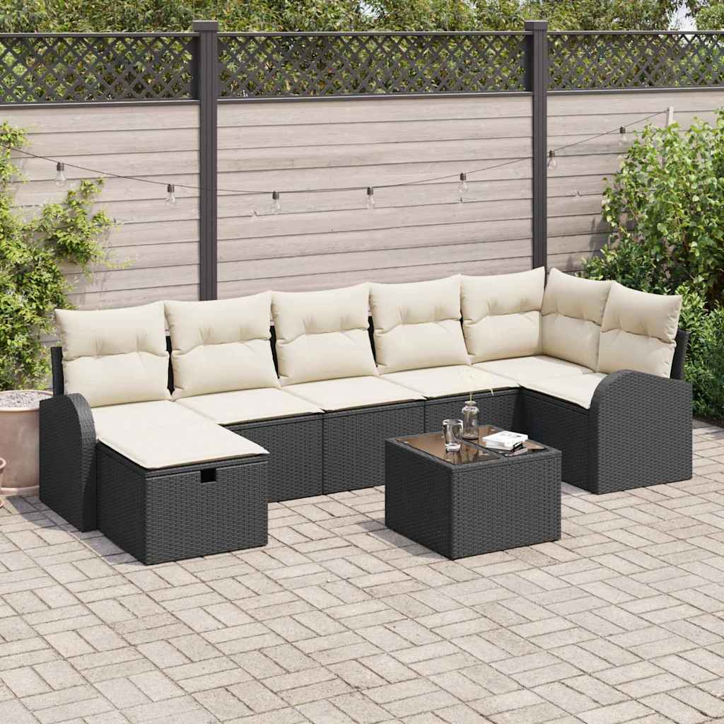 Set Divano da Giardino con cuscino 8 pcs Nero Poly Rattan