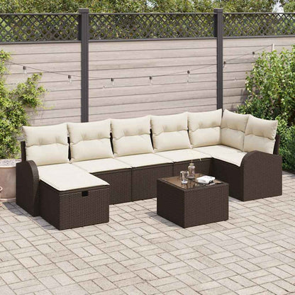 Set Divano da Giardino con cuscino 8 pcs Marrone Poly Rattan