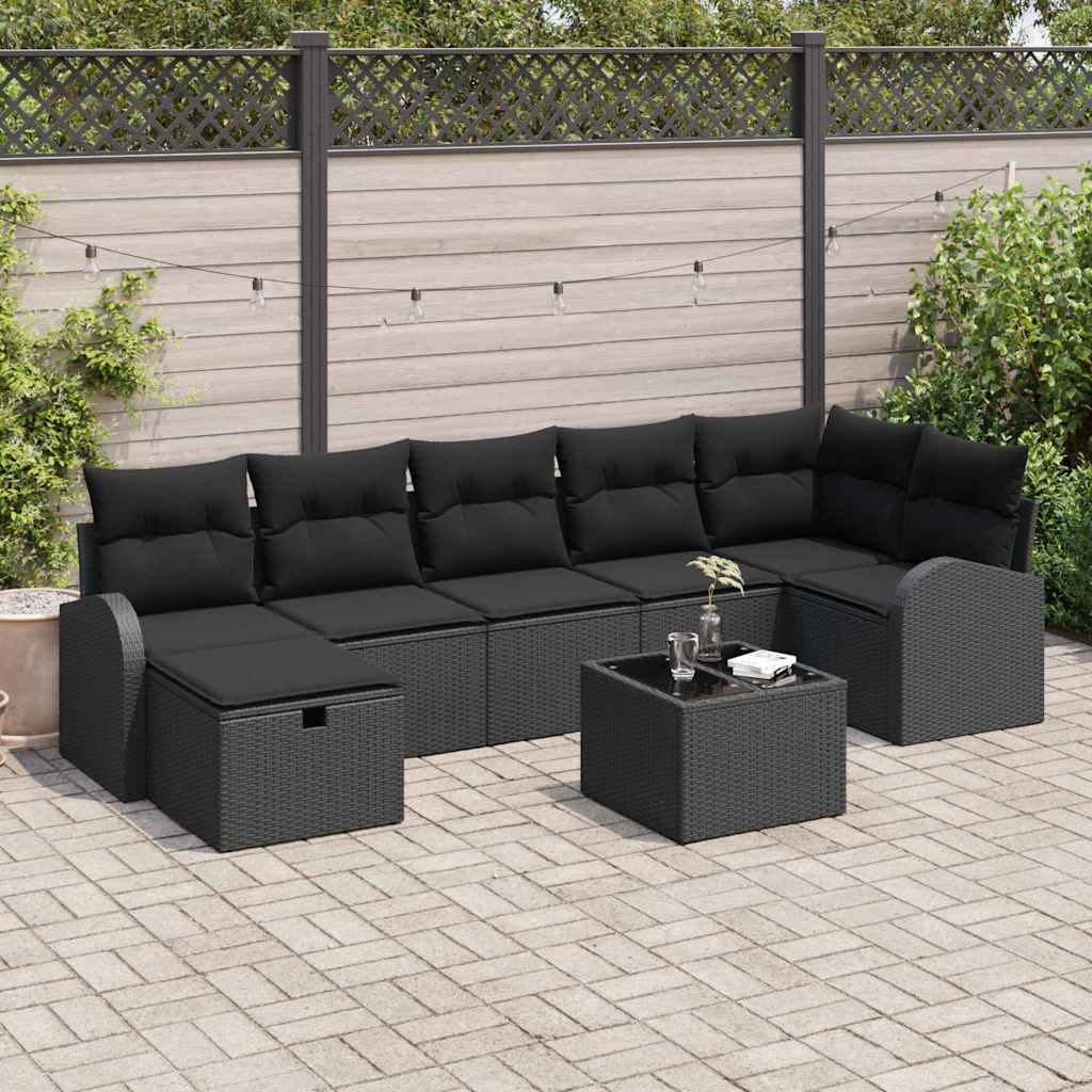 Set Divano da Giardino con cuscino 8 pcs Nero Poly Rattan
