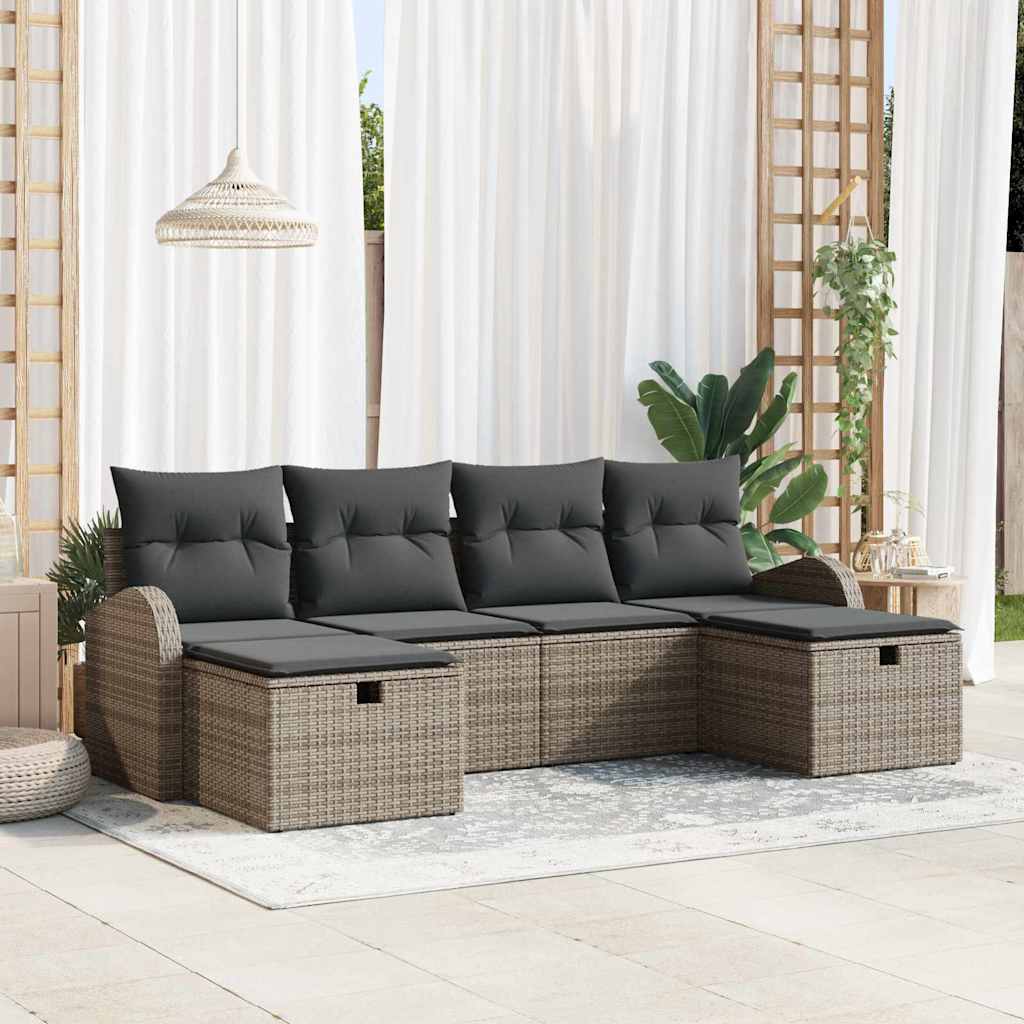 Set Divano da Giardino con cuscino 6 pcs Grigio polyrattan