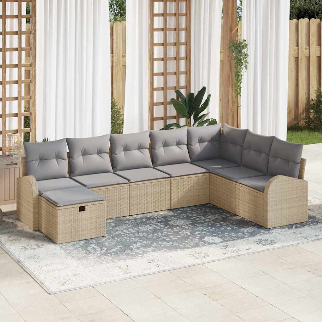 Set Divano da Giardino con cuscino 8 pcs Beige Poly Rattan