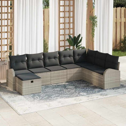 Set Divano da Giardino 8 pcs Grigio chiaro Poly Rattan