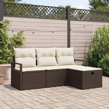 Set Divano da Giardino con cuscino 4 pcs Marrone Poly Rattan